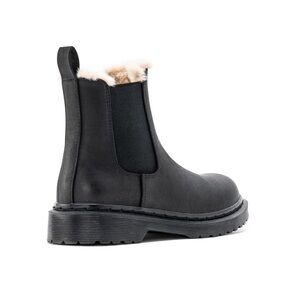 Yellow Box Black Chelsea Boot with Cream Faux-Shearling Collar